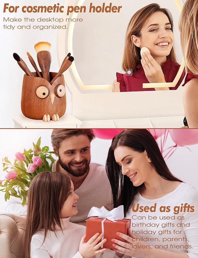 WODTILIFE Cute Owl Pen Holder for desk, funny wooden pencil holder - Image 4