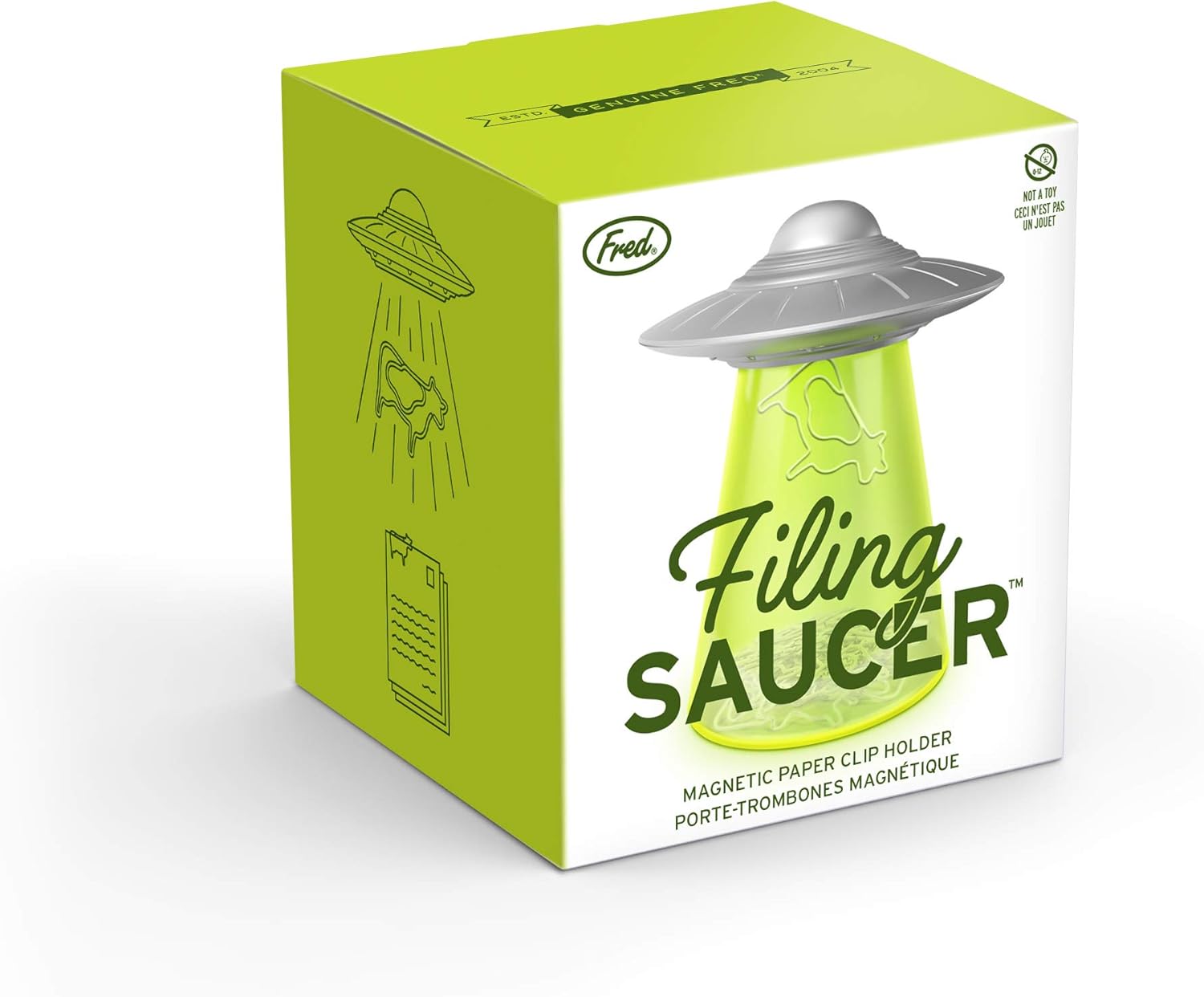 Genuine Fred Filing Saucer Paperclip Dispenser UFO Holder with Cow Paperclips, Space Themed Desktop Organizer Fun and Functional Desk Accessory for Home and Office