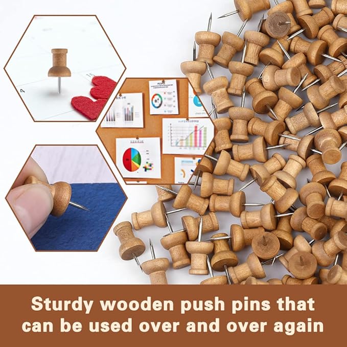 150 Pcs Push Pins for Cork Board, Decorative Thumb Tacks Wooden Push Pins Head - Image 6