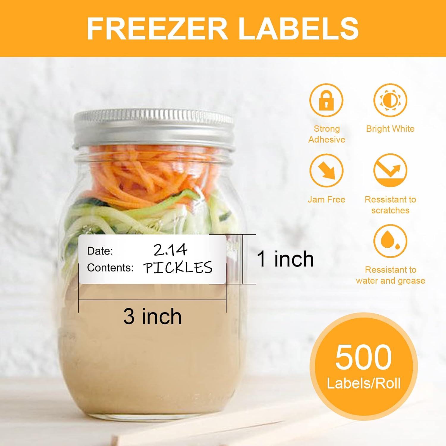 500pcs Food Labels,1 x 3 Inch Freezer Labels Removable for Food Containers, Mason Jar, Water/Oil/Tear Resistant,No Residue Food Storage Labels Perfect for Kitchen