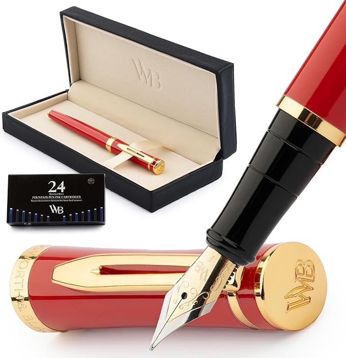 Wordsworth & Black Fountain Pen Set, 18K Gilded Fine Nib, Includes 24 Pack Ink by WordsworthBlack