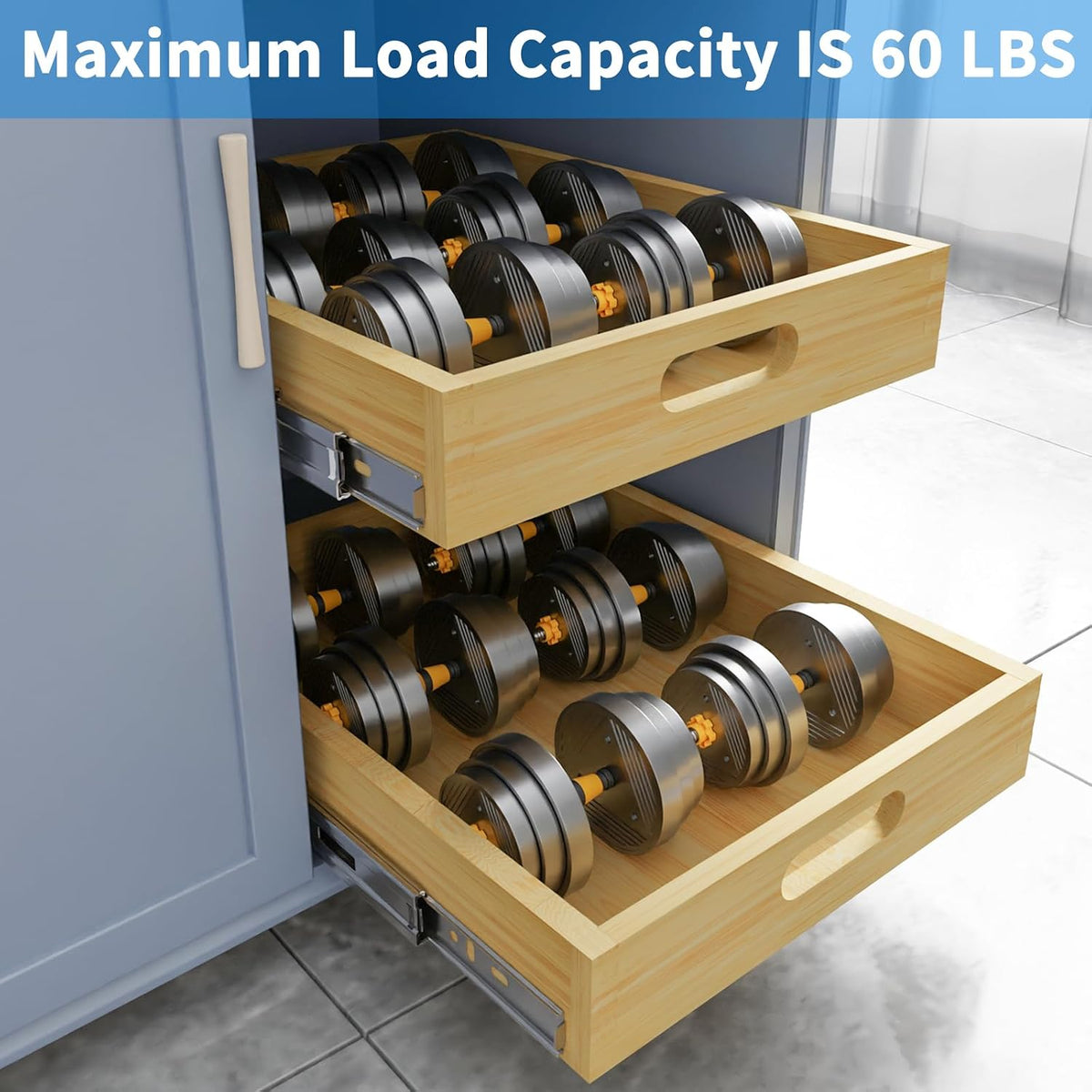 2 Set Pull Out Cabinet Organizer, Soft Close Slide Out Wood Drawer Storage Sh...
