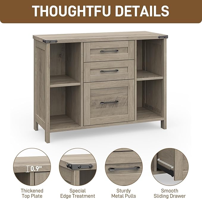 Vabches File Cabinet with 3 Drawers, Farmhouse Lateral File Cabinet Fits Files - Image 7