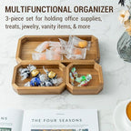 MyGift Premium Solid Acacia Wood Octagonal Desk Organizer Trays Office - Image 3