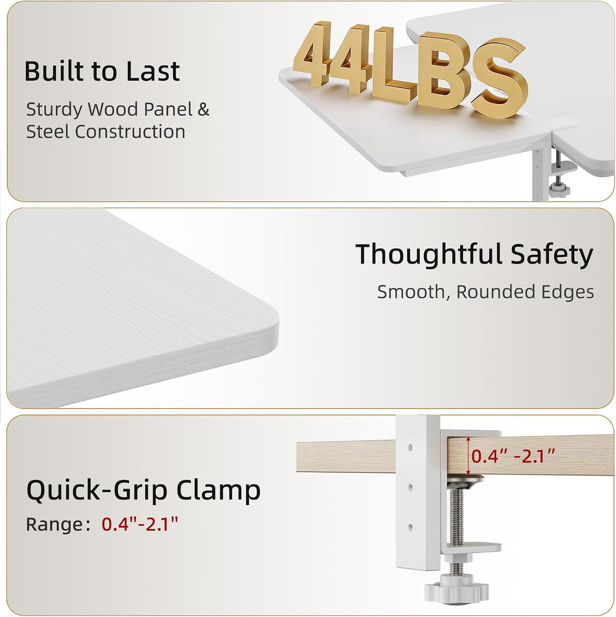 Desk Extender, 15-inch Clamp-On Desk Shelf, Height-Adjustable Desktop Shelf O...