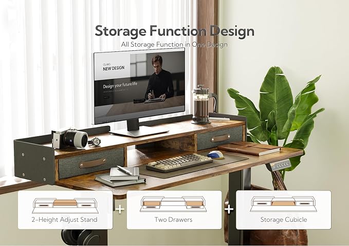 Claiks Standing Desk with Drawers, Adjustable Stand Up Electric Small Standing - Image 4