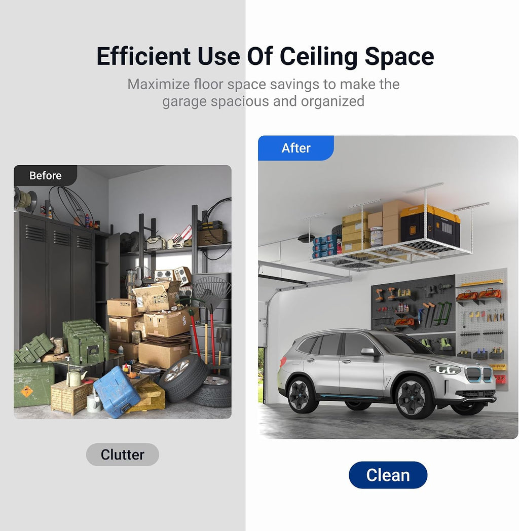 fleximounts 4x8 overhead garage ceiling storage rack organization, close-up detail