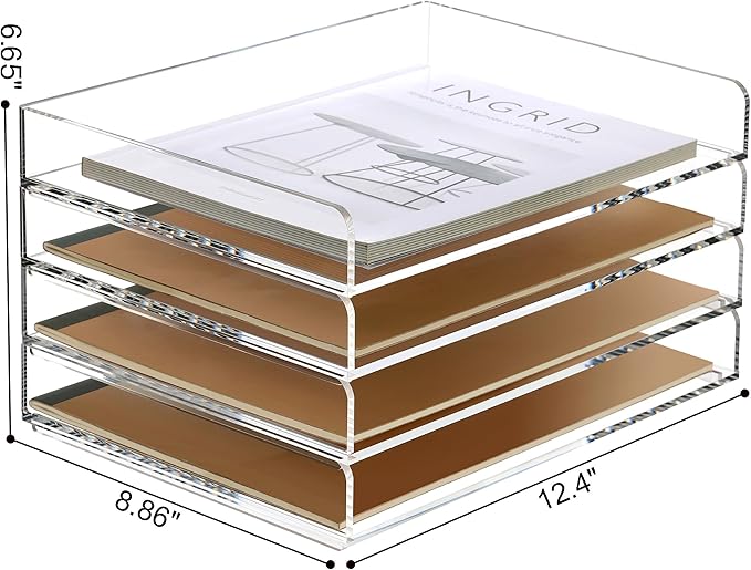 SANRUI 4 Tier Clear Desk Paper Letter Organizer Trays, A4 Stackable File - Image 2