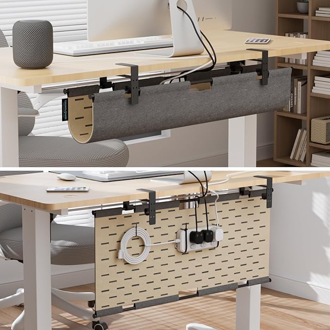 2-in-1 Under Desk Cable Management Tray & Privacy Panel, Dual-Sided Felt Cord - Image 5