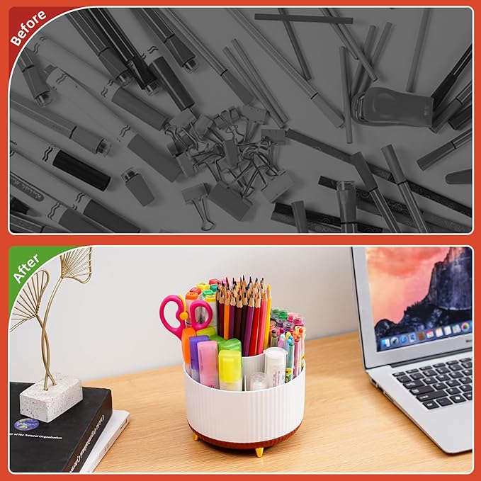 Marbrasse Desk Organizer, 360-Degree Rotating Pen Holder, Desk Organizers and - Image 7