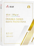 A-SUB Double Sided Matte Photo Paper 100 Sheets 8.5X11 Inches 48lb 180gsm by A-SUB