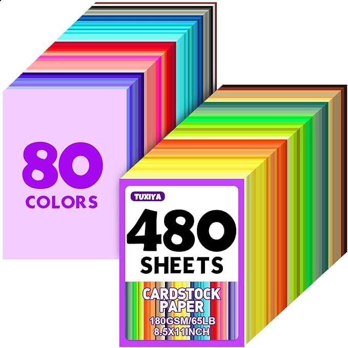 480 Sheets 8.5" X 11" Colored Cardstock, 80 Assorted Colors 180 GSM/65 LB by Unknown