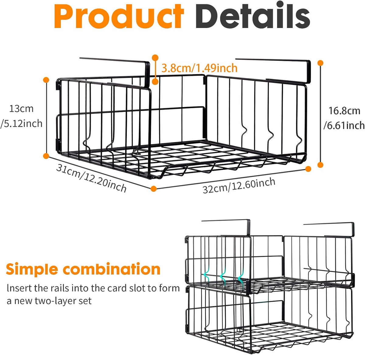 Under Shelf Basket Storage, Steel Under Shelf Hanging Wire Baskets Shelves fo...