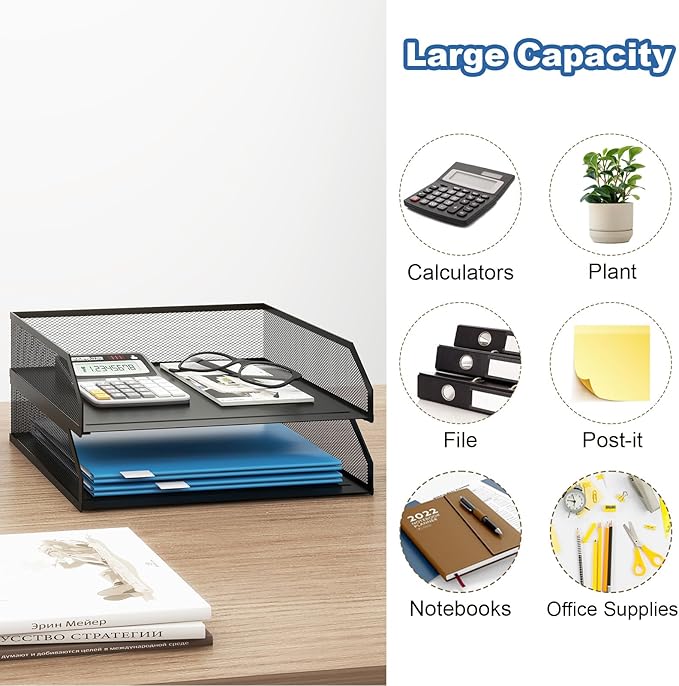 Natwind 2-Tier Stackable Paper Tray, Metal Mesh Desktop Organizer, A4 Paper - Image 5