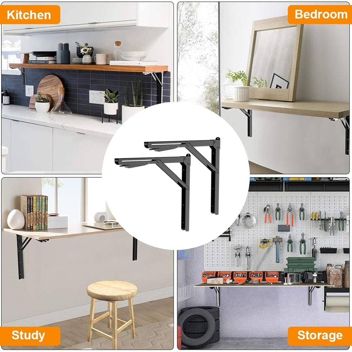 TORACK 24" Folding Shelf Brackets, Heavy Duty Shelf Bracket Wall Mounted