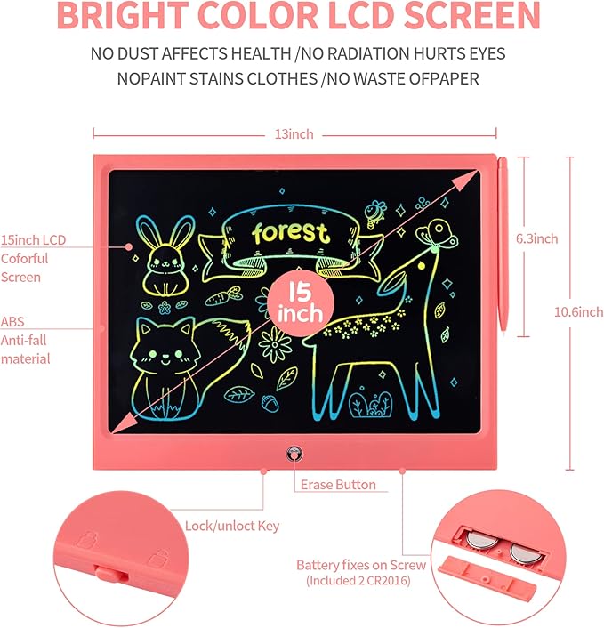 LCD Writing Tablet for Kids, 15 Inch Colorful Electronic Doodle Board, - Image 2