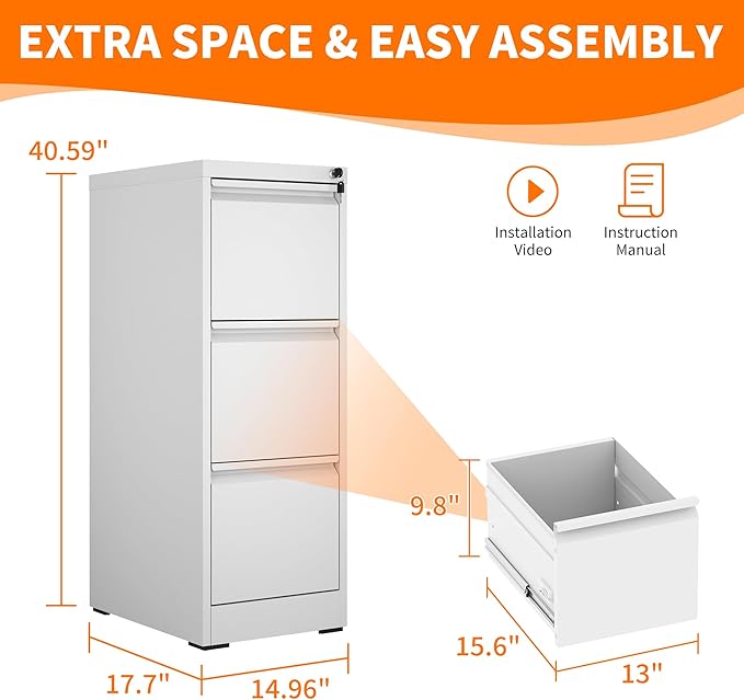 OPTYMIRA 3 Drawer File Cabinet - Image 3