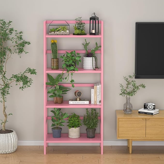 Homykic Bamboo Ladder Bookshelf, 4-Tier Ladder Shelf Open Book Shelf - Image 7