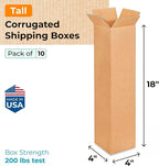 IDL Packaging B-4418-10 Tall Corrugated Shipping Boxes 4"L x 4”W x 18"H - Image 2