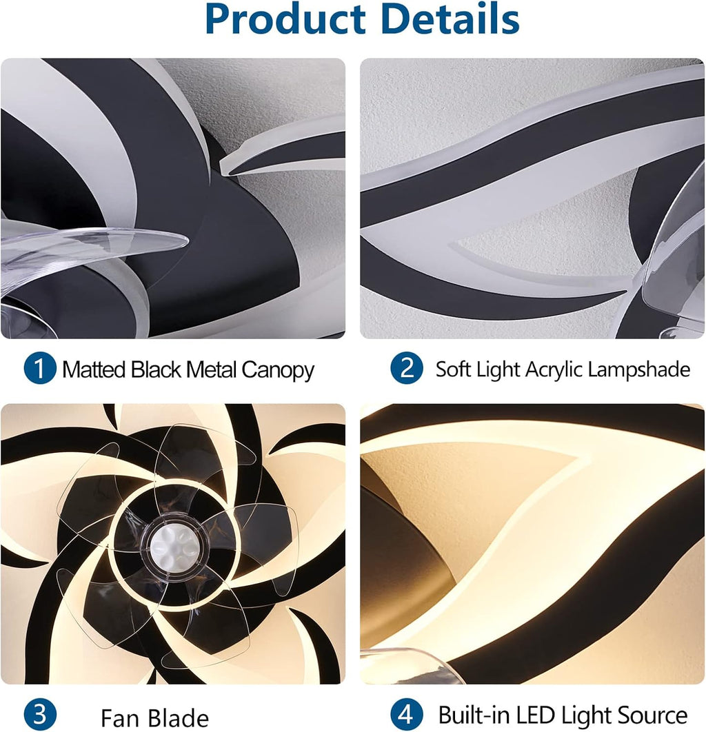 dalouguan 24" black flower ceiling fan with lights on a desk or shelf