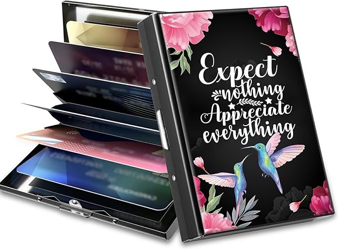 BWEGRHE Slim Credit Card Holder, Humingbird Flower RFID Blocking Metal Wallet by BWEGRHE