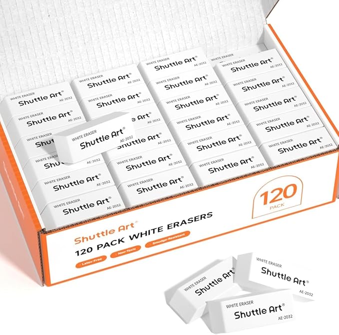 Shuttle Art White Erasers, 120 Pack Erasers Bulk, Smudge Resistant Eraser by ShuttleArt