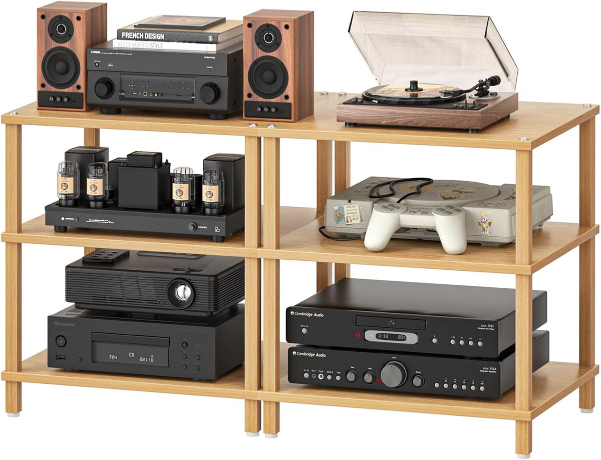 LELELINKY 3-Tier AV Media Player Stand Set of 2, Natural Stereo Cabinet