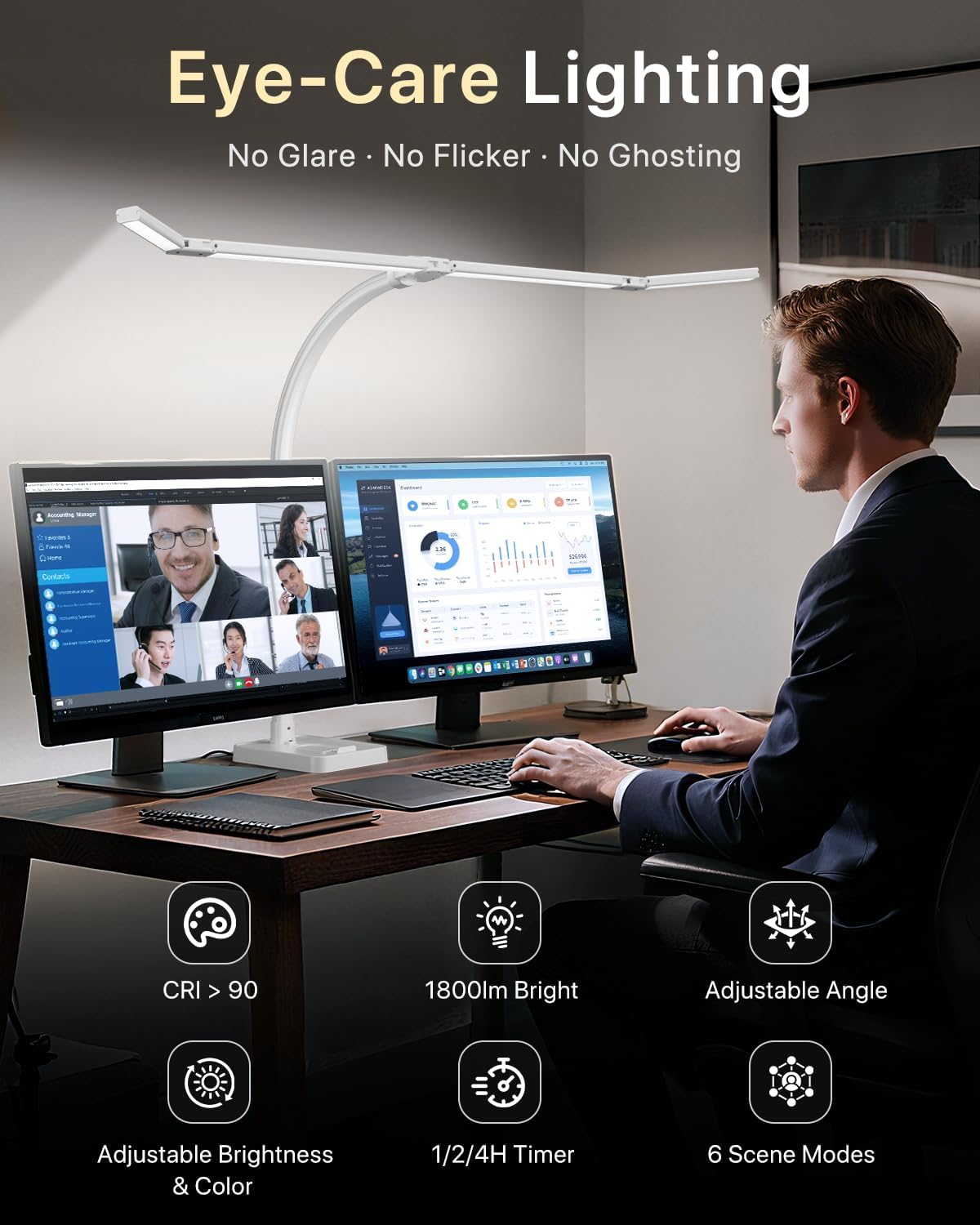 ONEMIX 42" Desk Lamp for Home Office with Base, 1800LM 4-Panel LED Light