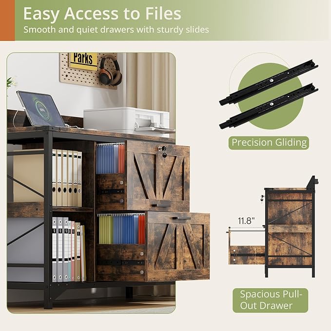 AesthLife 44" File Cabinet for Home Office, Wood Filing Credenza - Image 6