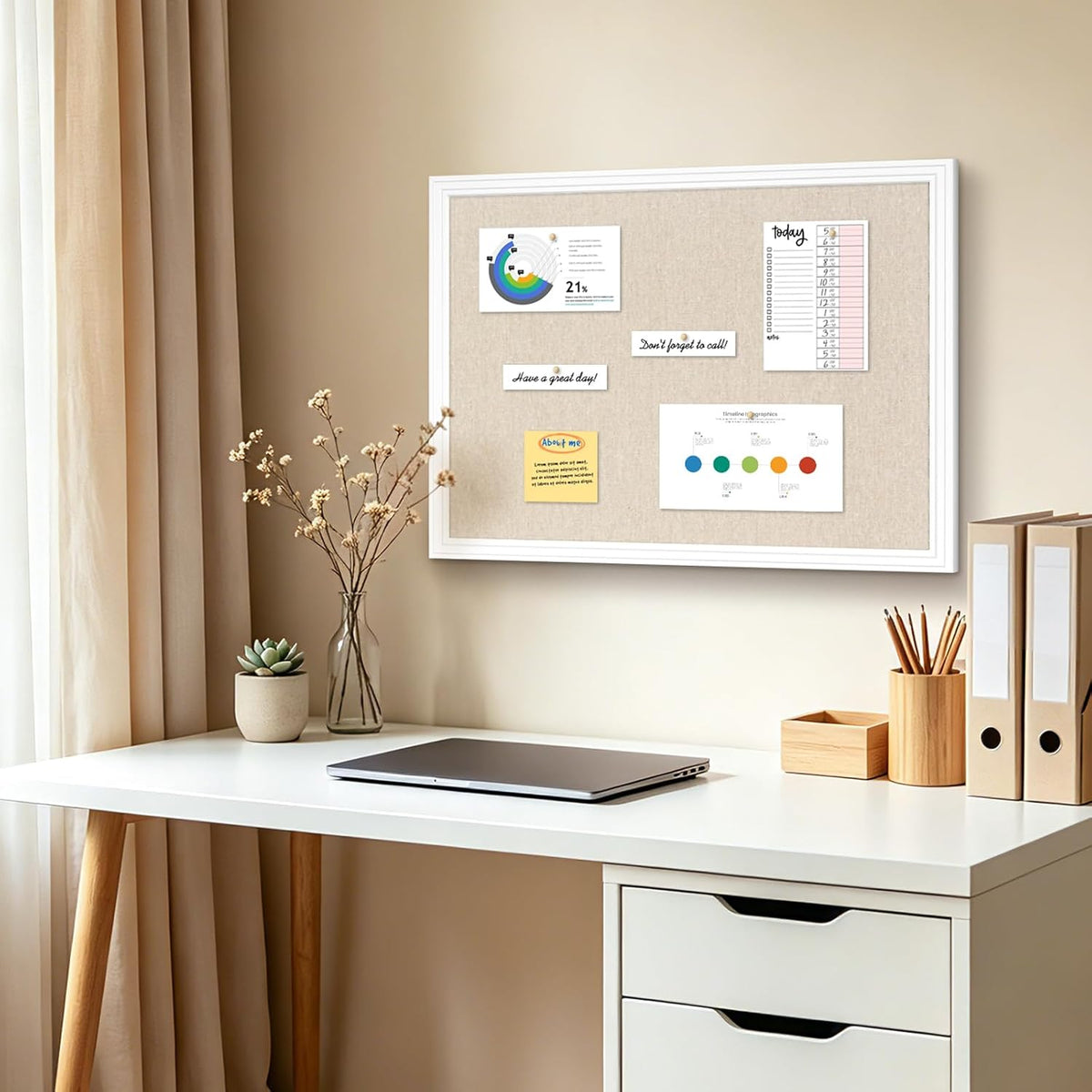 DOLLAR BOSS 24"x18" Linen Cork Board Decorative Bulletin Board, White