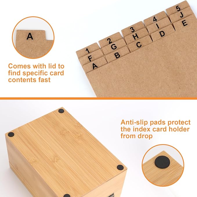 4x6 Index Card Holder with Dividers Bamboo Index Card Organizer Box 4 - Image 6