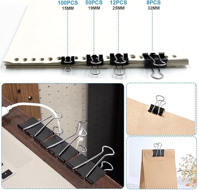 170 Pcs Binder Clips Assorted Sizes, Small Binder Paper Clips - Image 5