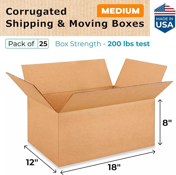 Medium Moving & Shipping Boxes 18"L x 12"W x 8"H - Image 2
