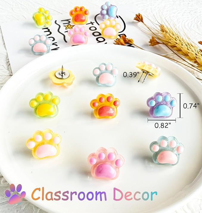 30 pcs Cat Paw Push Pins, Cute Animal Decorative Thumbtacks, Cartoon Drawing - Image 3