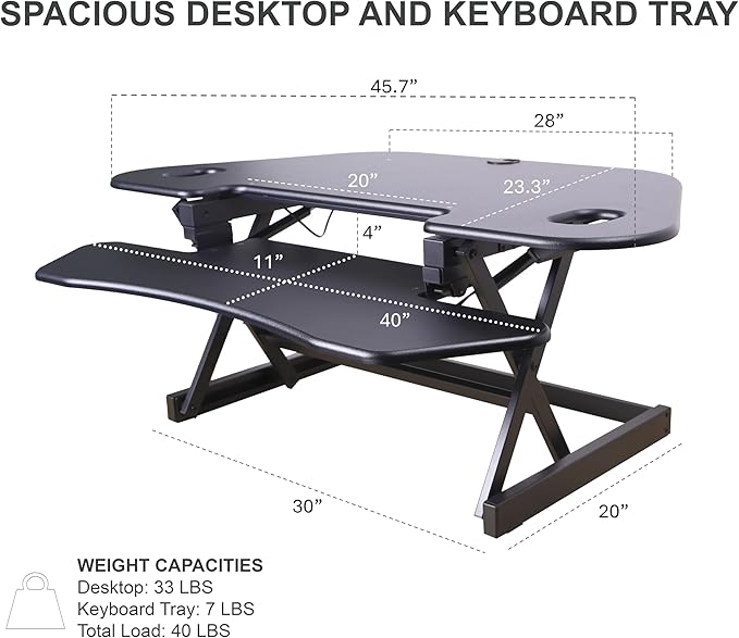 Rocelco 46" Height Adjustable Corner Standing Desk Converter - Image 5