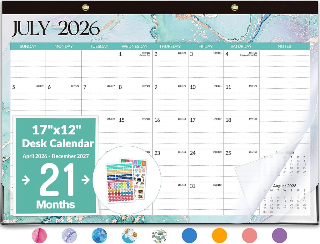 Forvencer Desk Calendar 2026-2027, 21 Months Calendar Apr 2026 to Dec 2027 | 17" x 12" Large 2026 Wall Calendar Monthly Planner with Plastic Cover for Home School Office