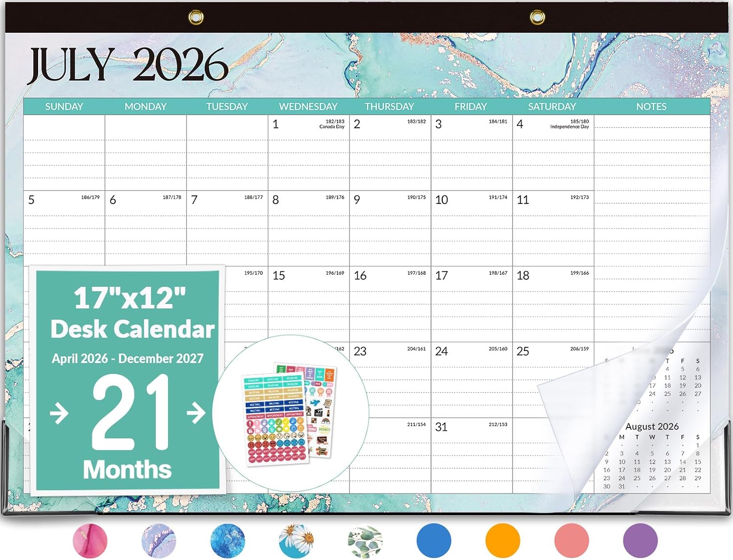 Forvencer Desk Calendar 2026-2027, 21 Months Calendar Apr 2026 to Dec 2027 | 17" x 12" Large 2026 Wall Calendar Monthly Planner with Plastic Cover for Home School Office