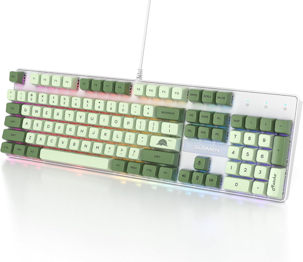 Fogruaden Mechanical Keyboard, Green Matcha, Wired USB 104 Key RGB Backlit Ga...