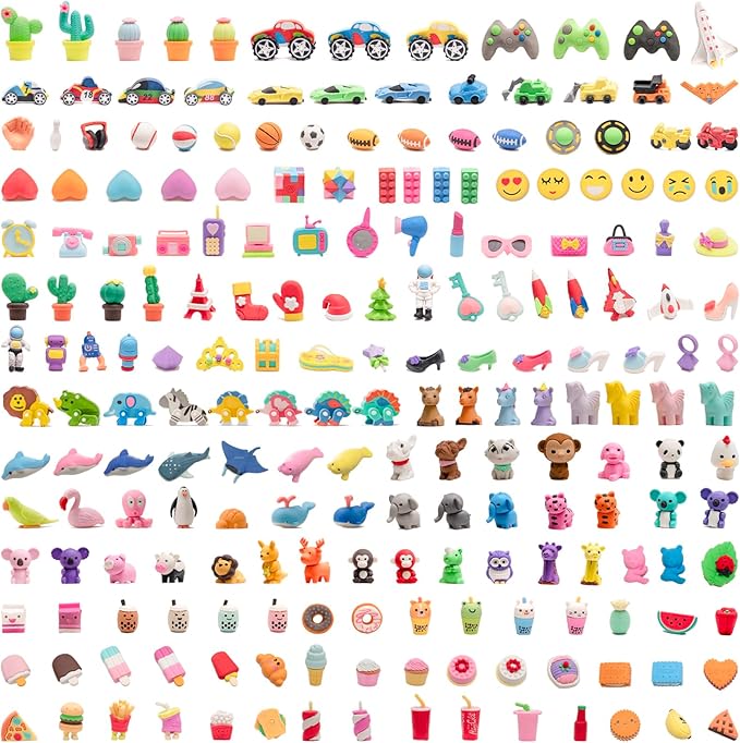 CLOCK KING 210pcs 3D Cute Kids Erasers, Random Desktop Pet Toys Gifts, by CLOCKKING