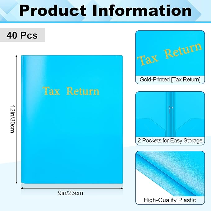 Harloon 40 Pcs Plastic Tax Return Folders 12 x 9 Inches 2 Pocket Folders Bulk - Image 3