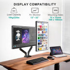 wali adjustable dual monitor arm for 13-32 inch shown in use