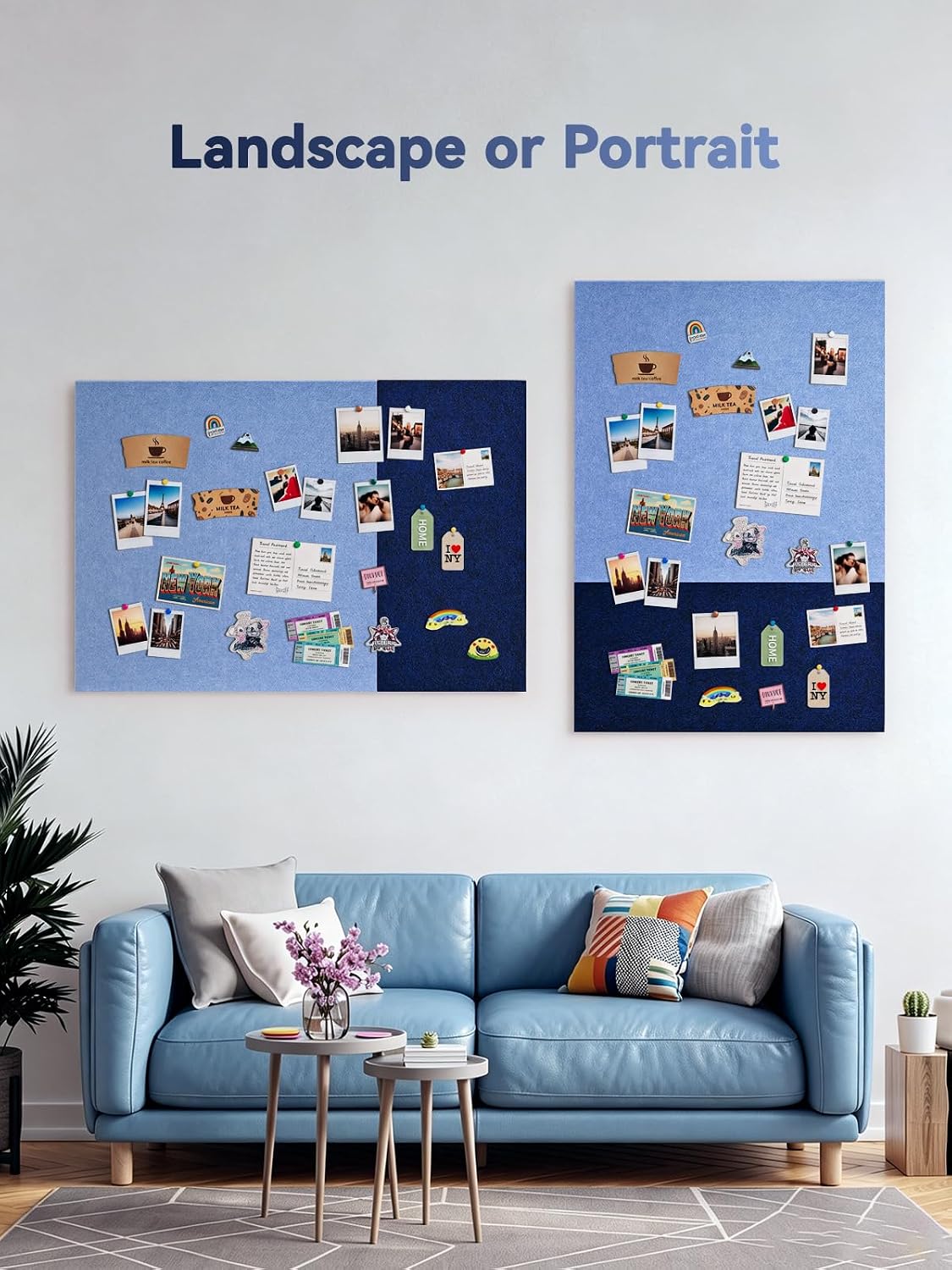 Two-Tone Felt Bulletin Board, 23.6 x 35.4 Decorative Pin Board, Ocean Mist