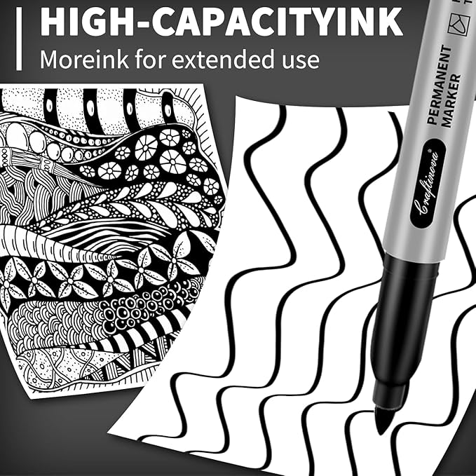 craftinova Black Permanent Markers Bulk Fine Point, Fine Tip Markers Set - Image 8