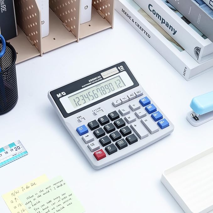 M&G Desk Calculator 12 Digit Extra Large LCD Display, Dual Solar Power and - Image 8
