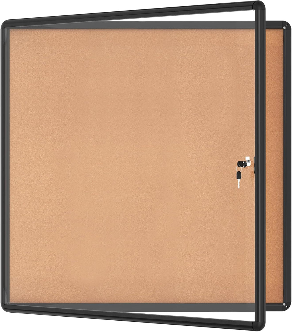 Mifuro 38"x38" Enclosed Bulletin Board, Lockable Weather-Resistant Aluminum