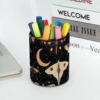 Leather Pen Holder for Desk, Butterflies Moth Moon Pencil Cup Desktop Organizer - Image 5