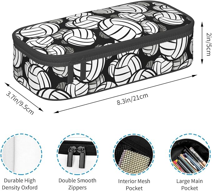 HKHEHOP Volleyball Ball Pattern Pencil Case Big Capacity Storage Pencil Pouch - Image 6