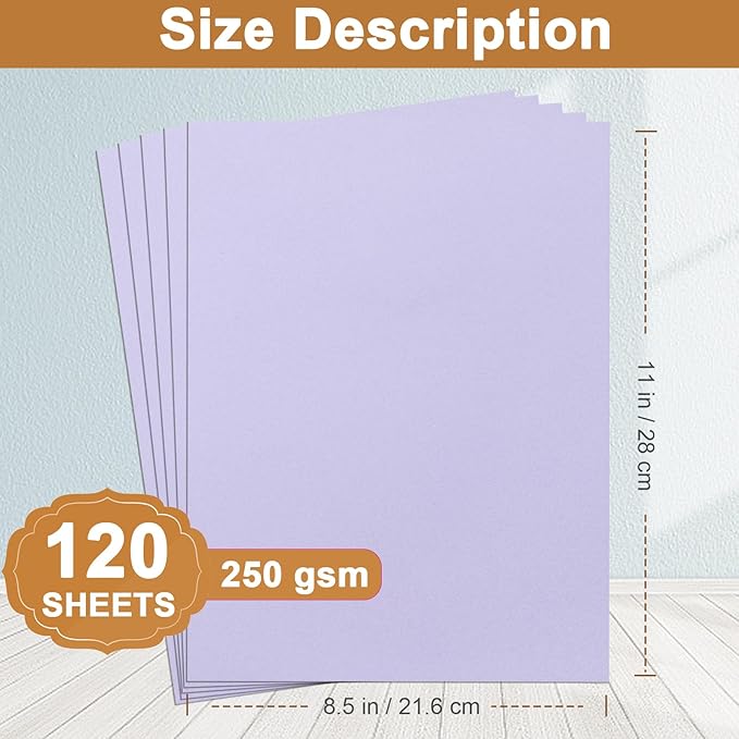 Silunkia 120 Sheets Light Purple Cardstock 8.5 x 11 Certificate Paper, 92lb - Image 2