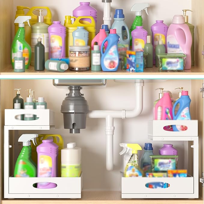 Beleeb Under Sink Organizer, Extra-Wide Upgrade, 2 Pack 2 Tier Metal Slide Out - Image 7
