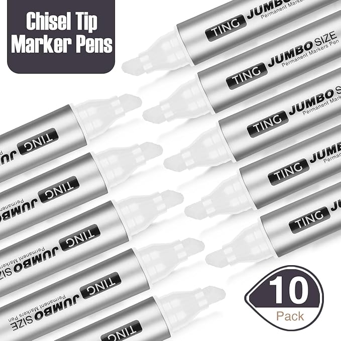 Fuutreo 10 Pack Jumbo Permanent Markers Bulk Large Chisel Tip Permanent Markers - Image 2